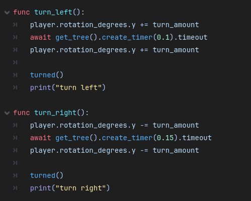 I love going through old scripts and finding the dumbest mistakes. Here I somehow made turning left and right slightly different speeds

Also no reason these shouldnt just be combined into 1 function..