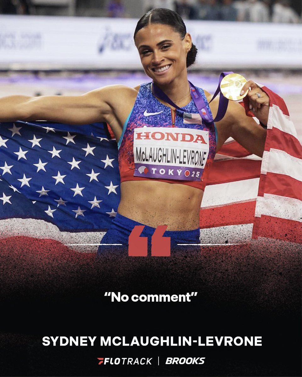 FloTrack's tweet photo. Could this mean the 800m is in fact the hardest running event in track and field? 🤔 

After running 47.78 in the 400m finals for World #2 All-Time, Sydney McLaughlin Levrone had something to say when being asked if she would run the 800m 😉 

#WCHTokyo25 coverage presented by @brooksrunning 

📸: @pacephoto_