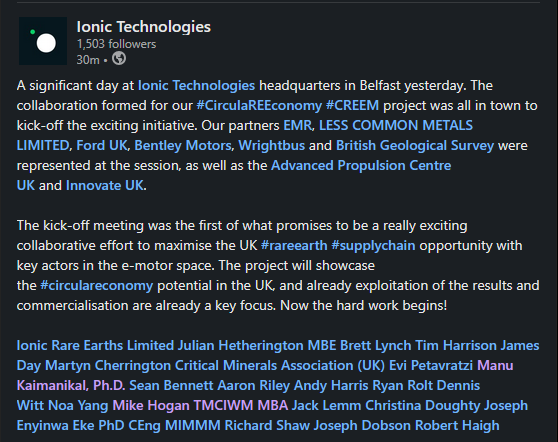 The consortium, demonstrates that IXR has  moved from demonstration to strategic national asset Commercial status, combination of automotive partners, government funding, and  proven technology creates a powerful platform for capturing the UK's  circular economy <a href="/IONICTECH_UK/">Ionic Technologies</a>