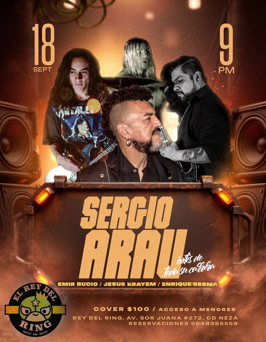 Este jueves 18 de septiembre, nos vemos en el Rey del Ring, estaré tocando rolas de Botellita de Jerez, Los Mismísimos Ángeles, La Venganza de Moctezuma, Los Heavy Mex... Costo $100, les recomiendo llegar desde las 8:30pm, informes +52 5648395559