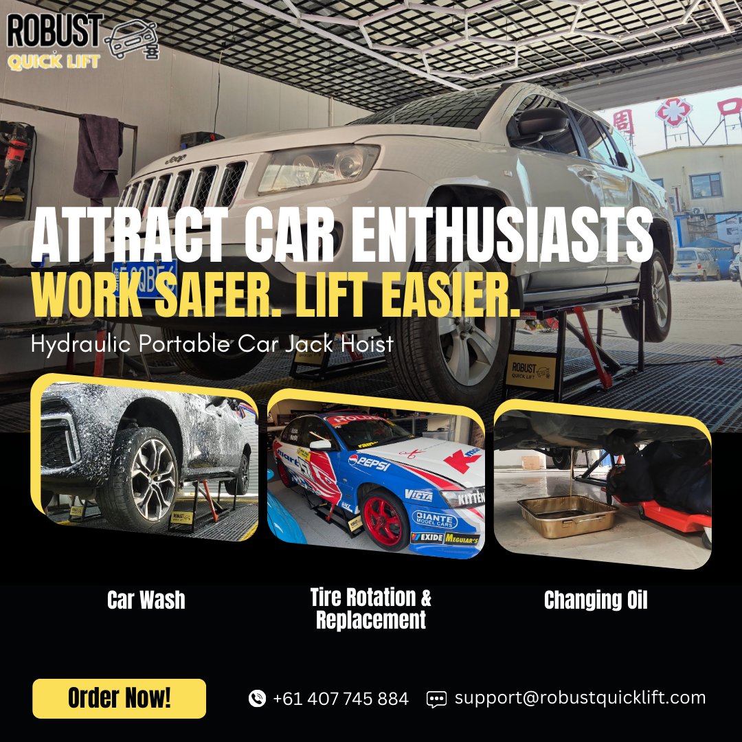 R_QuickLift's tweet image. 🔥 For true car enthusiasts — it’s time to work safer and lift easier with Robust Quicklift’s Hydraulic Portable Car Jack Hoist! 🚗⚡

#CarEnthusiast #RobustQuicklift #WorkSaferLiftEasier #CarJackHoist #HydraulicLift #GarageGoals 

Order now: robustquicklift.com