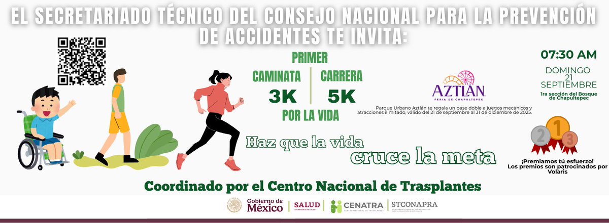 🚶‍♀️🏃‍♂️ ¡Haz que la vida cruce la meta!
STCONAPRA te invita a la Carrera 3K/5K por la Vida de <a href="/cenatra/">saladien</a>, para impulsar la #MovilidadActiva y promover la donación de órganos.
📅 21 sept |
🎽 Caminata 3K / Carrera 5K
💚 ¡Corre, apoya y construye un México más sano!
#SPSBP #COEPRAS
