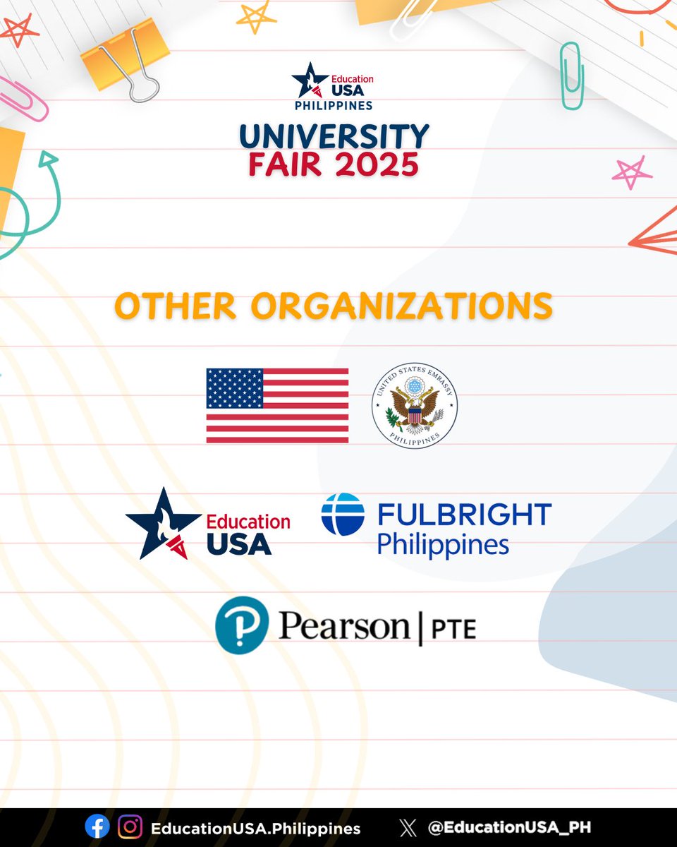 USEmbassyPH's tweet image. 🎓🌎 Ready to #StudyWithUS? Join the EducationUSA University Fair 2025 on Sunday, Sept. 28, 2–5 PM at One Ayala! Meet reps from over 30 universities &amp;amp; organizations to explore programs, scholarships, and admissions tips.

📲 Register now: educationusa.ph/Fair2025