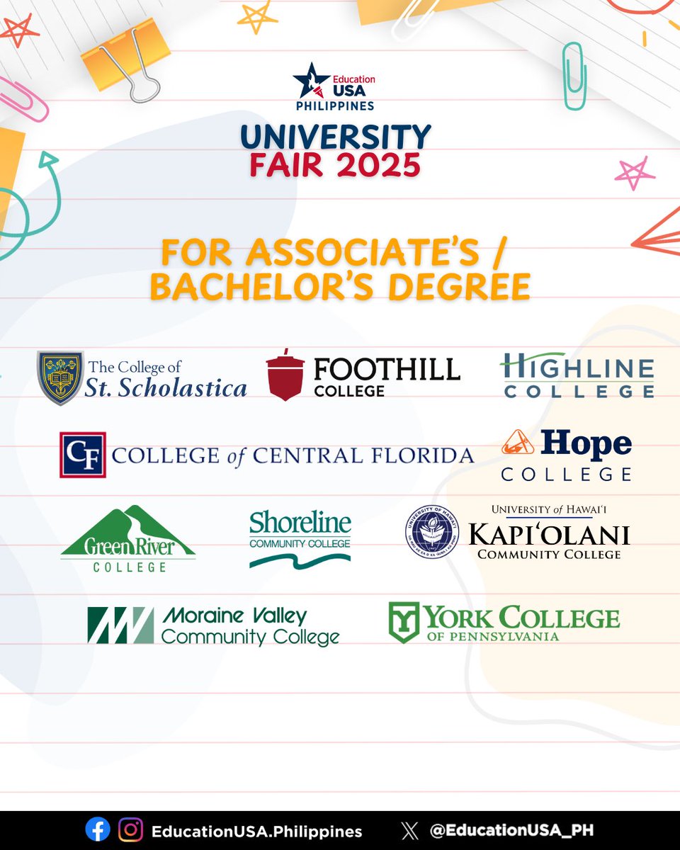 USEmbassyPH's tweet image. 🎓🌎 Ready to #StudyWithUS? Join the EducationUSA University Fair 2025 on Sunday, Sept. 28, 2–5 PM at One Ayala! Meet reps from over 30 universities &amp;amp; organizations to explore programs, scholarships, and admissions tips.

📲 Register now: educationusa.ph/Fair2025