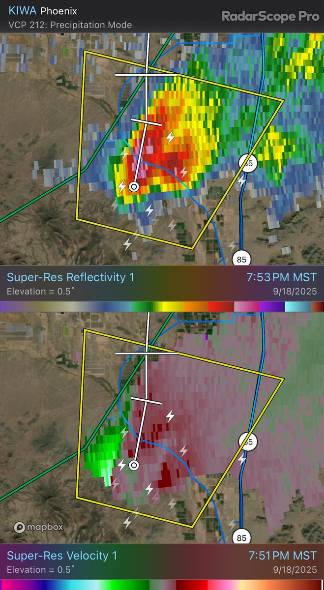 KIWA - Super-Res Reflectivity 1 7:53 PM Super-Res Velocity 1 7:51 PM #azwx