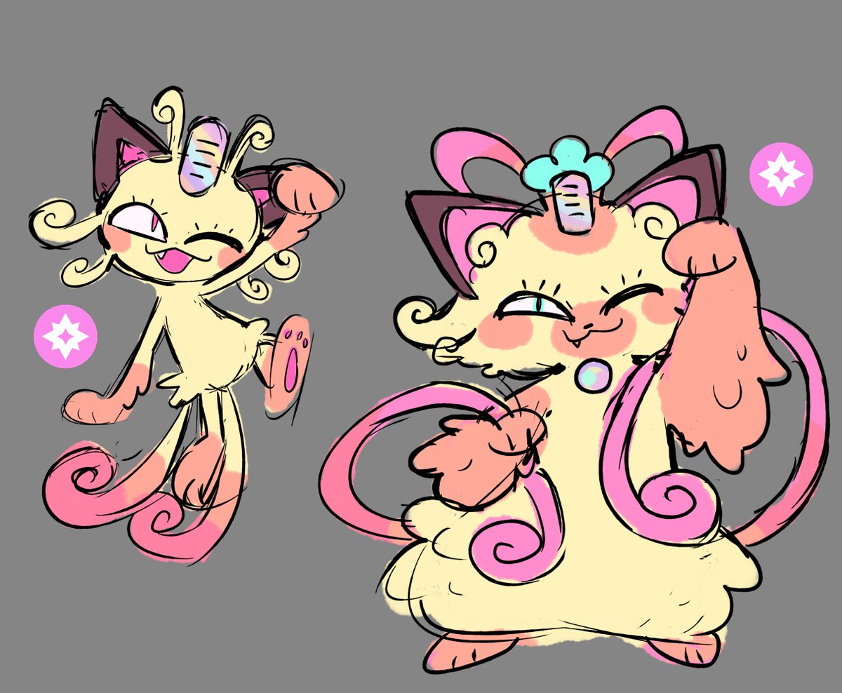self indulgent fairy (favorite type) meowth (favorite pokemon) + evo concept