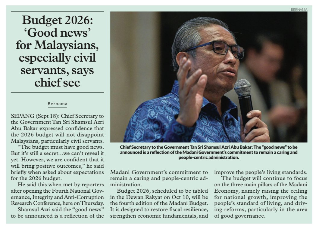 Apa ni … suap penjawat awam lagi.

Tahun ni dah lah belanja RM146 billion bayar penjawat awam, termasuk pencen.

Berapa banyak billion lagi nak bagi tahun depan?

Diorang bukan undi Madani pun.

2. Undi penjawat awam dulu dapat kat UMNO/BN. Zaman Mahathir yang kedekut tu pun