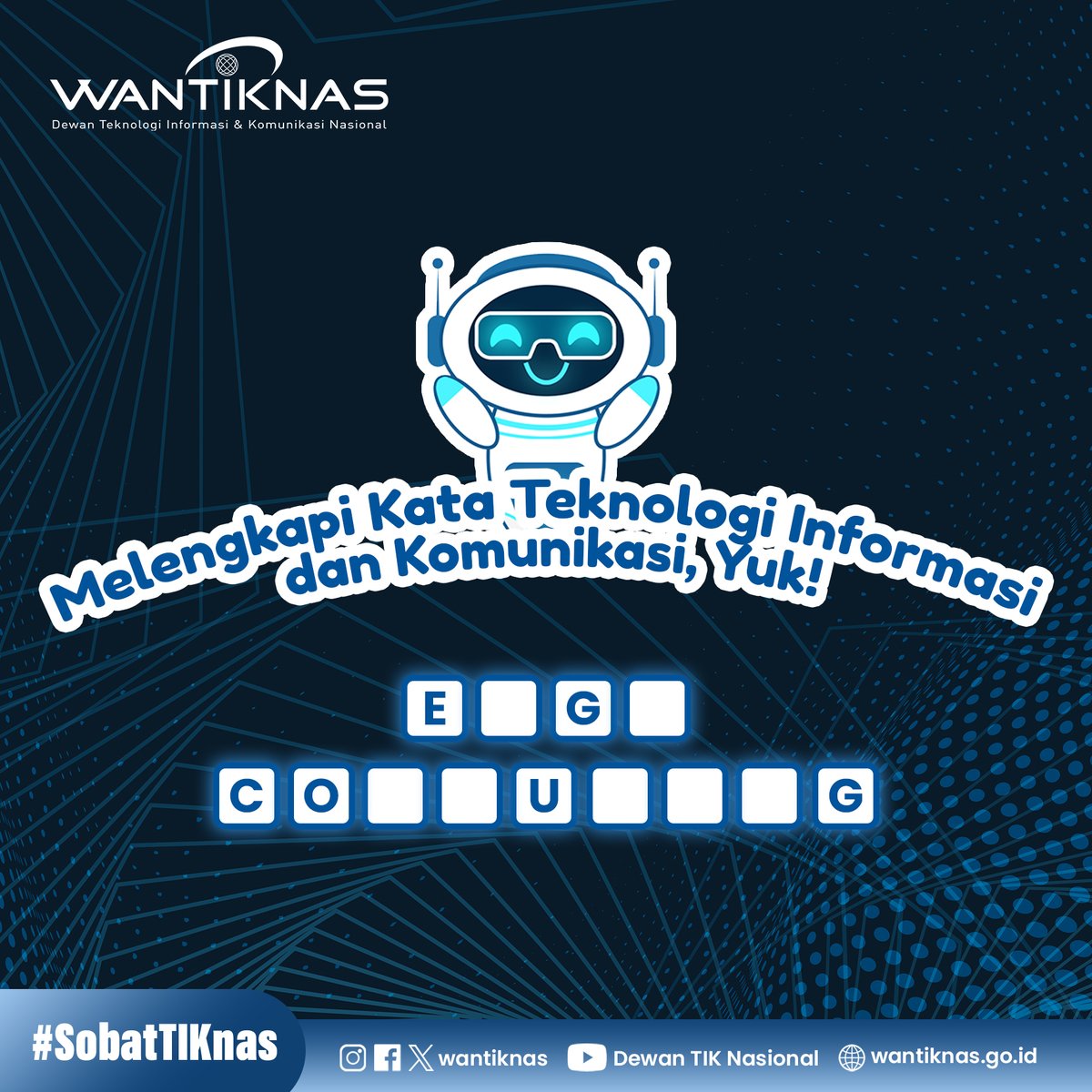 Hallo #SobatTIKNas, permainan lengkapi kata balik lagi ni. Ikut permainan bareng MinTIK, yuk, Sob!  Caranya dengan menyusun kata tentang TIK berikut pada gambar ini. Cukup mudah, bukan?   #digital #transformasidigital #wantiknas