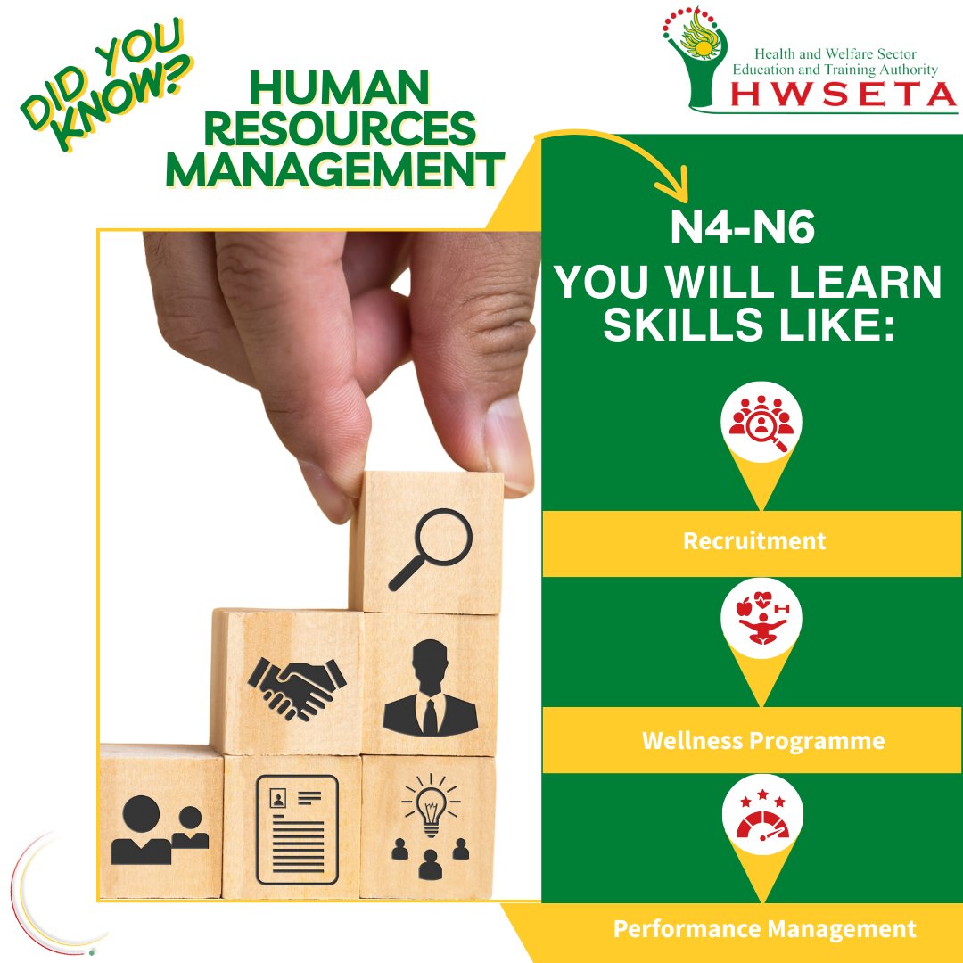 💡 People are the heart of healthcare and with HRM N4–N6 at De Aar TVET College, and other TVETs, you can be prepared for critical HR roles in healthcare! 🩺👥

#HWSETACareers #HRCareers #HealthcareManagement