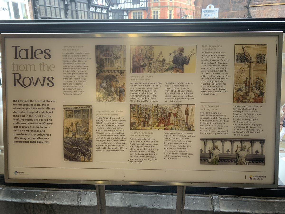 Chester rows tourist information sign, on the rows outside the 'Shrub' restaurant near the Cross on the rows.
#Chester