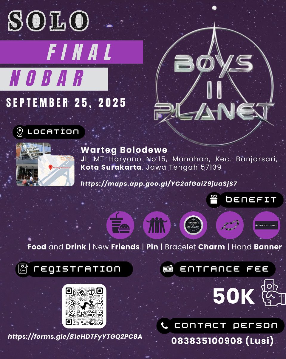 lsynmin_'s tweet photo. πNOBAR FINAL BOY II PLANETπ
π : Kamis, 25 September 2025
β° : 18.00 - 22.30
π: Warteg Bolodewe Manahan
π° : 50k
π : white and biru dongker
What will you get
- snack and drink
- Hand Banner
- Bracelet charm
- Pinned
#NOBARFINAL #BOYS2PLANET https://t.co/mHGGPtyxjk