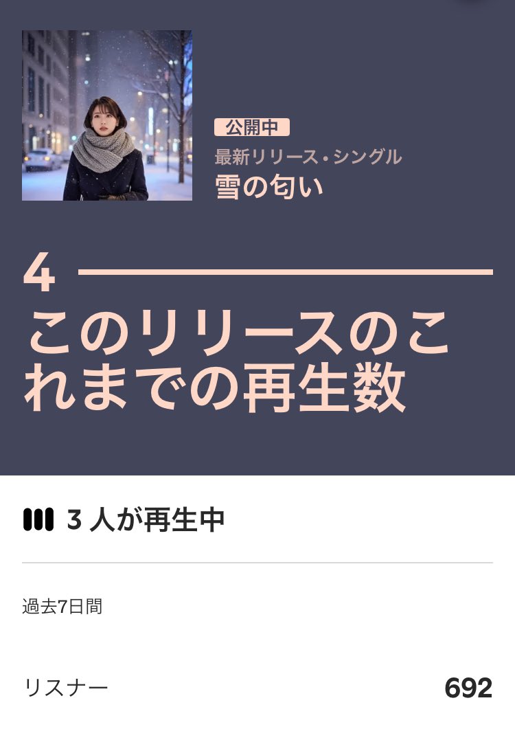 Pale_Algorithm's tweet image. 17日時点で692人。今週で1000人は調子に乗りすぎましたね。
#Spotify 
#PaleAlgorithm