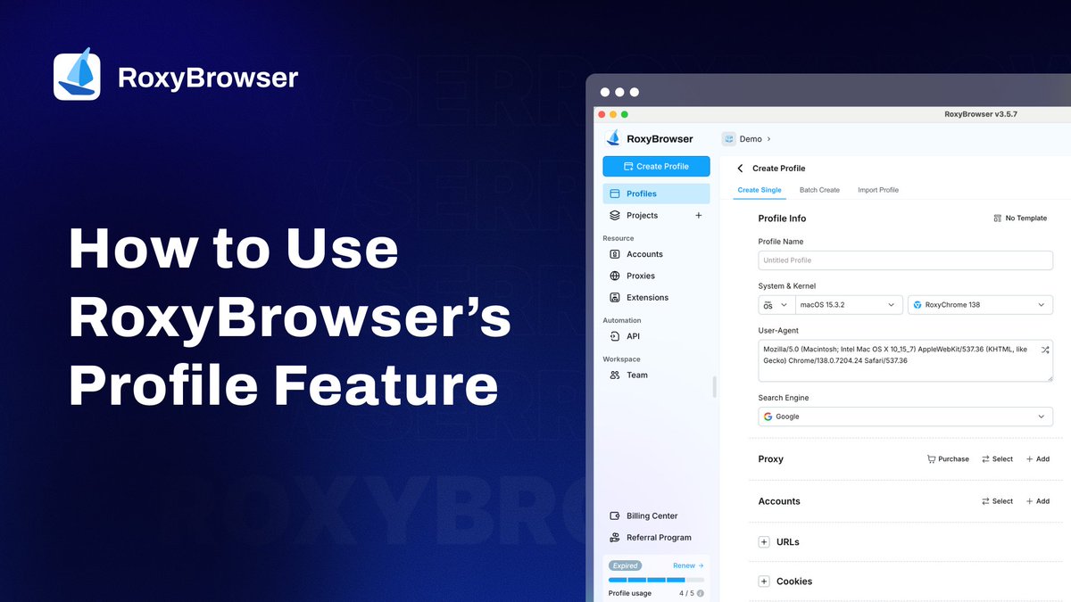 RoxyBrowser's tweet image. 🔒 Need a full protection for #onlineprivacy and #multiaccounts management? 

🧭 This step-by-step tutorial shows you how to create and customize #RoxyBrowser profiles — complete with real browser fingerprints, built-in proxy support, and other powerful tools. 

🧵 Watch Below