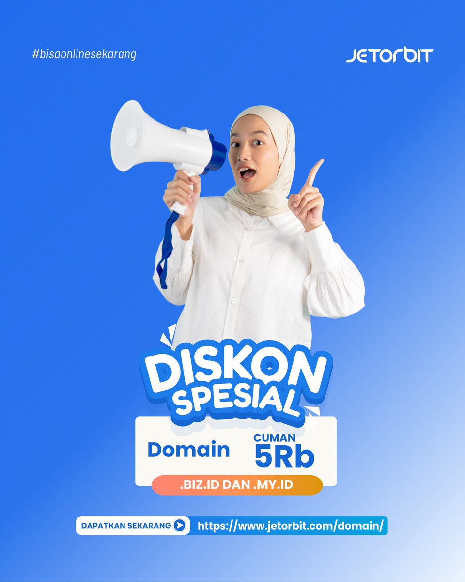 👋 Hi Orbiters!
Ada kabar spesial buat kamu yang mau mulai online sekarang 🚀

💥 Domain cuma 5 Ribu aja!
📌 Berlaku untuk .BIZ.ID dan .MY.ID

🔗 Klik link di bio atau langsung ke: jetorbit.com/domain

#jetorbit #domainmurah #hostingmurah #bisaonlinesekarang