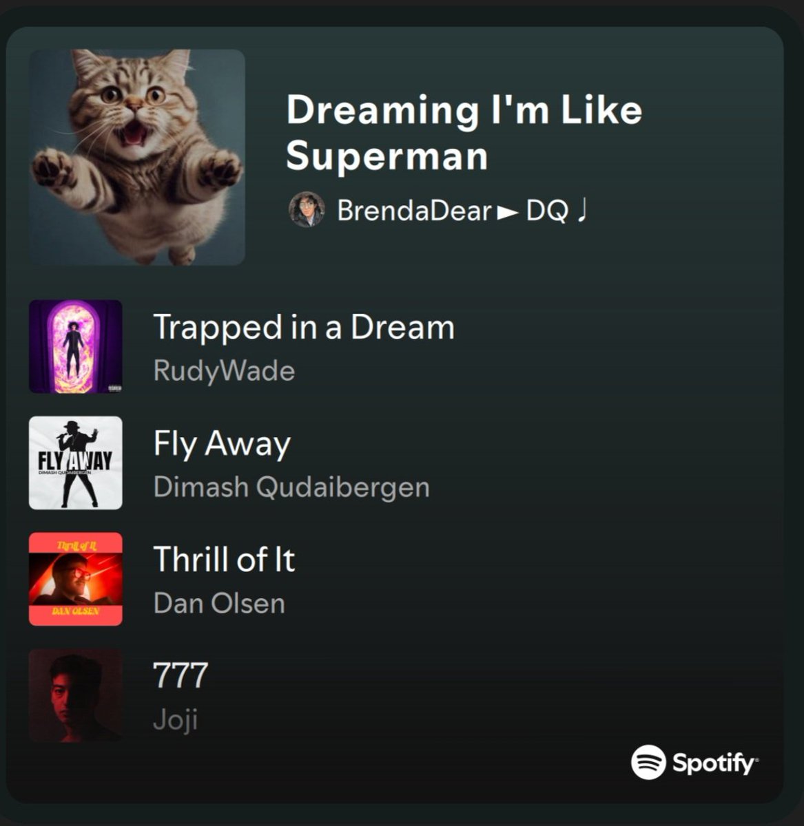 BrendaC82258759's tweet image. New playlist🤗
This playlist will make you feel like Superman😃👍!

#SUPERMAN
#SpotifyPlaylist
#DimashOnSpotify
@dimash_official

@DimashifyDQ -New Listener's playlist 

DREAMING I'M LIKE SUPERMAN 
open.spotify.com/playlist/7BMSI…