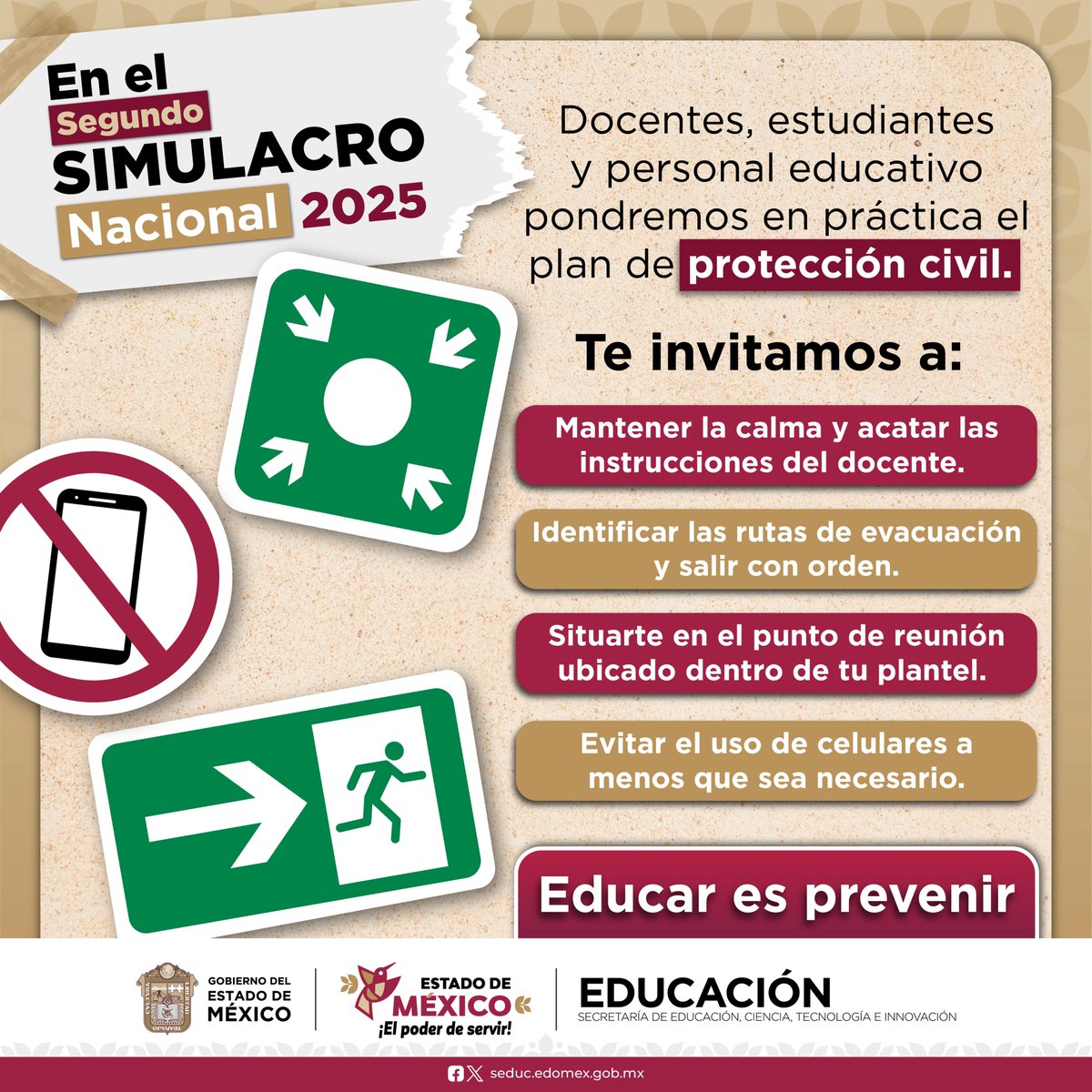 EPO33Metepec's tweet photo. "2o. SIMULACRO NACIONAL 2025" este 19 de septiembre a las 12:00 hrs. (Horas del Centro) https://t.co/Ch6fyI0EGS