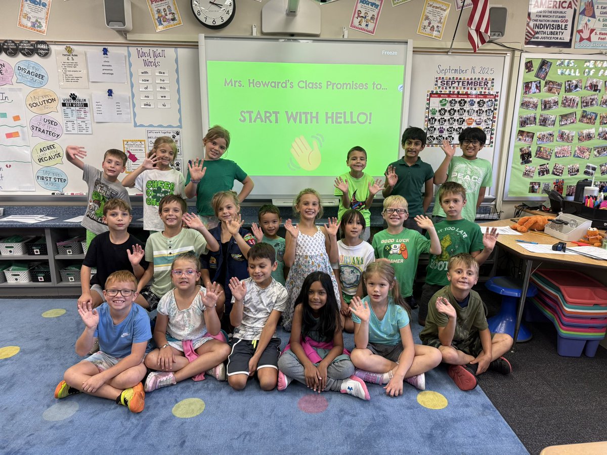 These 2nd graders promise to Start With Hello! 💚 <a href="/sandyhook/">Sandy Hook Promise</a>