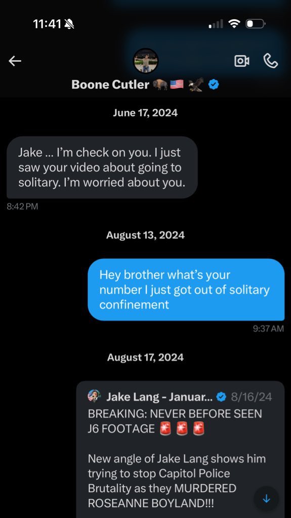 One of the many messages Boone sent to me in the depths of solitary confinement in Biden’s political gulag prison…

That’s the kind of PATRIOT Boone was… be loved this Country so much!!!!

Rest in Peace US ARMY VET BOONE CUTLER <a href="/boonecutler/">Boone Cutler 🦬🇺🇸 🦅</a> 🇺🇸❤️