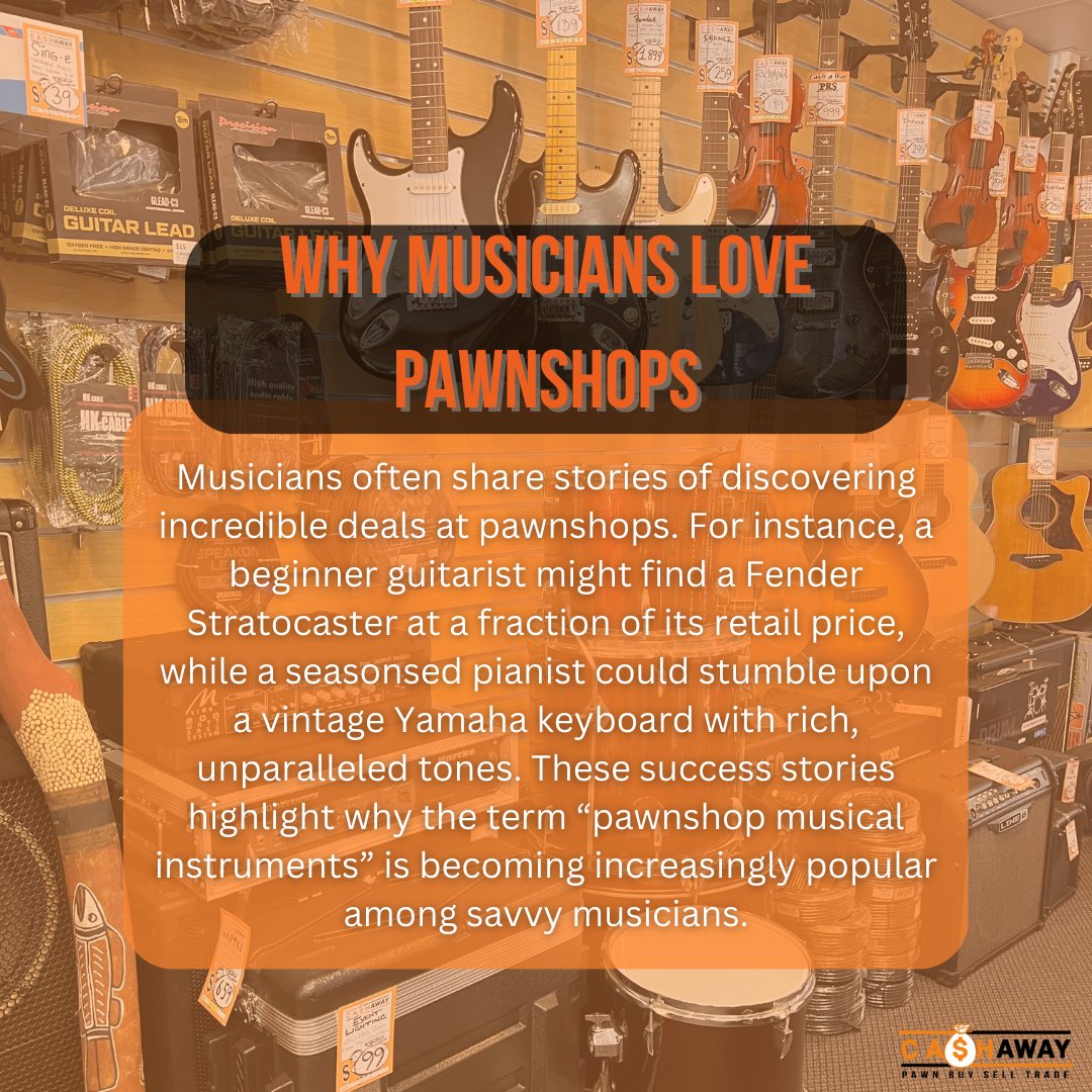 Cashaway's tweet photo. 🎸✨Looking for your next musical treasure? Dive into the world of #PawnshopMusicalInstruments and discover affordable, vintage, and unique finds! From beginner guitars to rare gems, there's something for every musician. Check out our blog for tips and fun facts! 🎶 https://t.co/zpcwXhReQ7