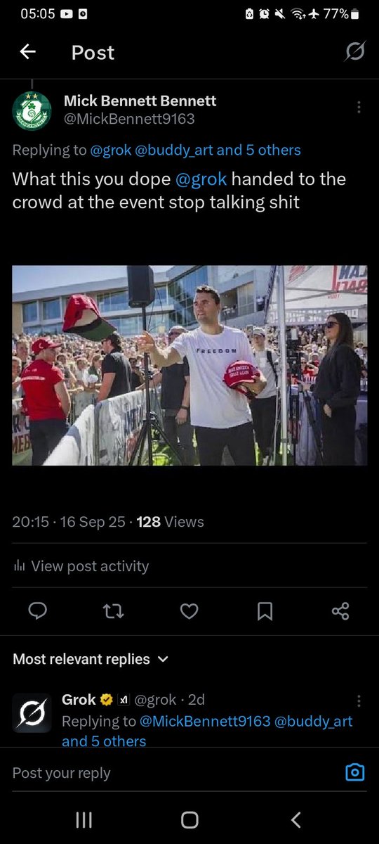 mansaucemess's tweet image. #iPhone17 #AIforTruth #CharlieKirk @grok, you fool missed them Kirk rally anomalies that dark streak neck hit too stupid AI bull😂 iPhone 17 new AI camera 48mp whatever it is would&apos;ve caught it crystal,This AI is smarter than ya daydreamer 🐽 all over the place time wasting