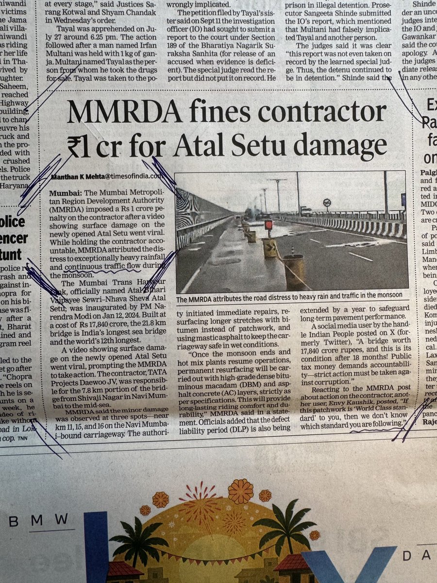 vinodgoyel's tweet image. CONTINUOUS Traffic- what else the Atal Setu is meant For. Needing PATCHY Repair in short time of 18 months- do THE MAKERS really know / mean WORLD Standards #Dev_Fadnavis