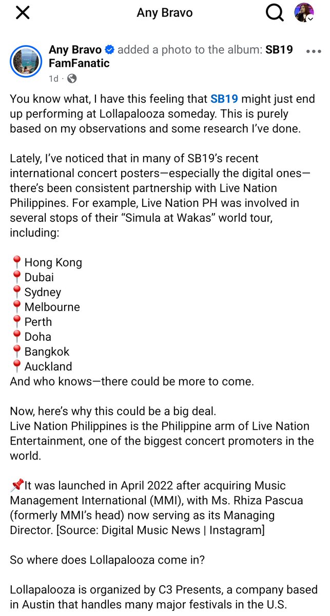AriannJS's tweet photo. Grabe talaga mag-research ang A'TIN! What if SB19 at Lollapalooza nga noh? 🥹🙏🏻 Pag-pray natin, guys! HUHU. There's a lot in store for them for sure! 💫

Grabe rin talaga support ni Miss RP sa boys! Thank you po, Miss @itsarpee! ✨ https://t.co/DaPWNM7ixS