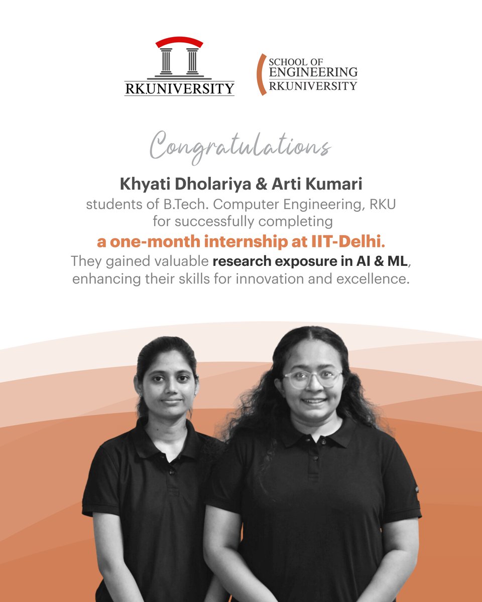 RKUniversity's tweet image. We congratulate our faculty member and students from Department of Computer Engineering, RKU, for their remarkable achievements.
#rku #computerengineering #engineering #iitdelhi #iit #delhi #research #rkuniversity #rajkot #India