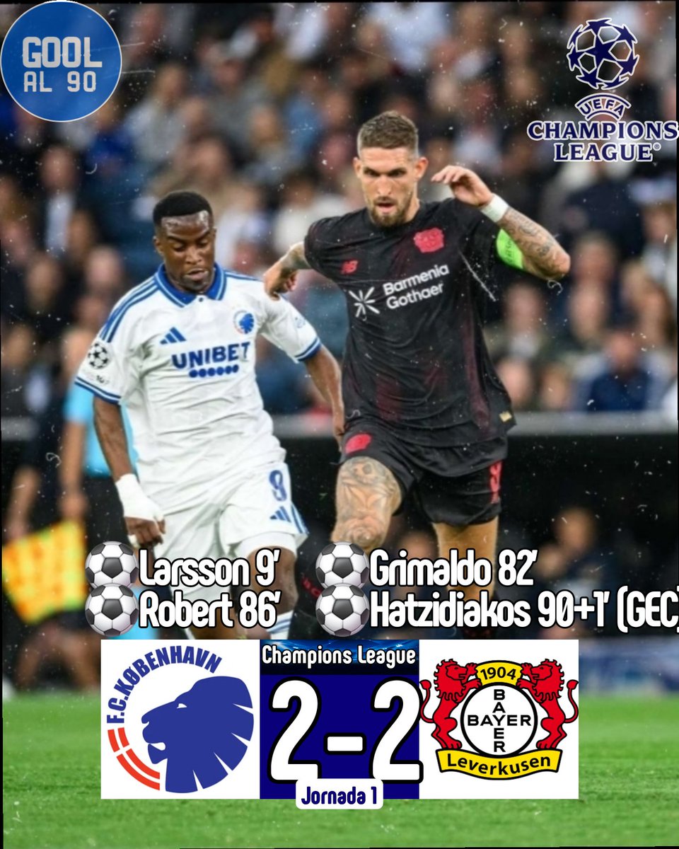 Gool_al_90's tweet photo. COPENHAGEN EMPATA 2-2 CONTRA LEVERKUSEN CON EMPATE DE ÚLTIMO MINUTO
#ChampionsLeague #UCL #Coppenhagen #BayerLeverkusen https://t.co/X8q0sWrYTf