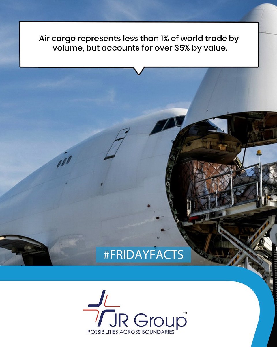 jrgroupindia's tweet image. Did you know? ✈️ Air cargo makes up less than 1% of world trade by volume, but carries more than 35% of global trade value! 🌍💼
.
.
.
.
.
.
.
.
.
.
#jrgroupindia #jrgroup #logisticsolution #fridayfact