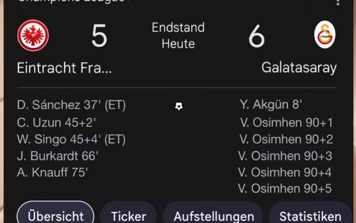 Şampiyonlar Ligi'nde Frankfurt'u 5-6 yenip galibiyeti alan Galatasaray'ı tebrik ederiz 😋👏