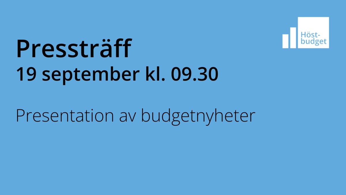 I dag fredag kl 09.30 hålls en pressträff om nyheter i budgeten, med bland andra finansmarknadsminister <a href="/NiklasWykman/">Niklas Wykman</a>. Journalister kan anmäla sig för att delta på plats fram till kl 08.30. Länk till anmälningsinformation och livesändning: regeringen.se/pressmeddeland…