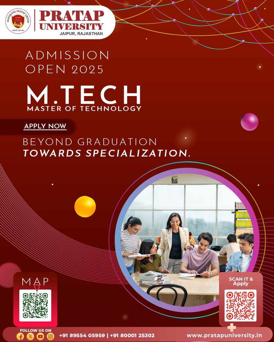 PratapUniJaipur's tweet image. 🎓 Take the next big step in your career!

#Admissions_Open_2025 for M.Tech (#Master_of_Technology) at Pratap University, Jaipur.

Apply Now - shorturl.at/4XflE

📲 Scan &amp;amp; Register Today