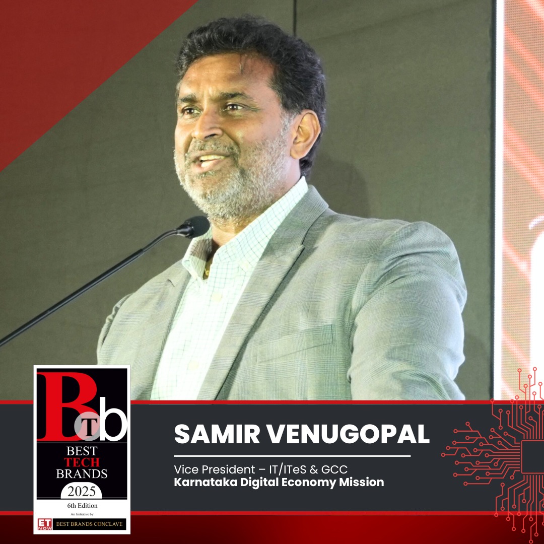 ET_Edge's tweet image. At the ET Now Best Tech Brands 2025, Samir Venugopal, Vice President – IT/ITeS &amp;amp; GCC, @karnatakadem, emphasized that Karnataka is the capability capital of the world and the fastest-growing city in India, poised to become the growth engine of Viksit Bharat.

#LeadWithTech…