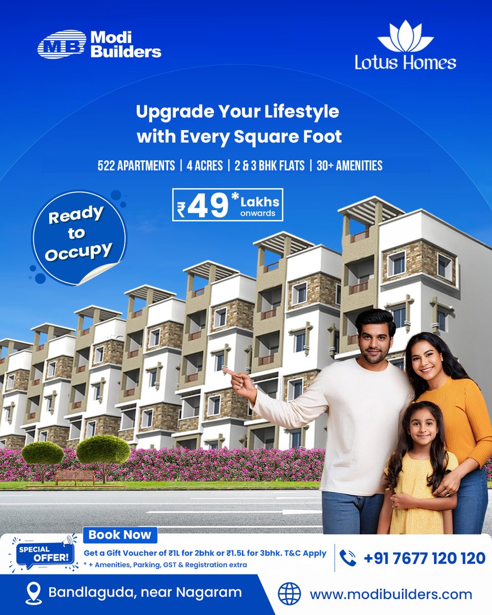ModiBuildersHyd's tweet image. Hyderabad living just got better. Step into spacious 2 &amp;amp; 3 BHK homes that are crafted for today’s comfort and tomorrow’s value.
 #HyderabadLiving #LuxuryHomes #UpgradeWithModi #DreamApartment