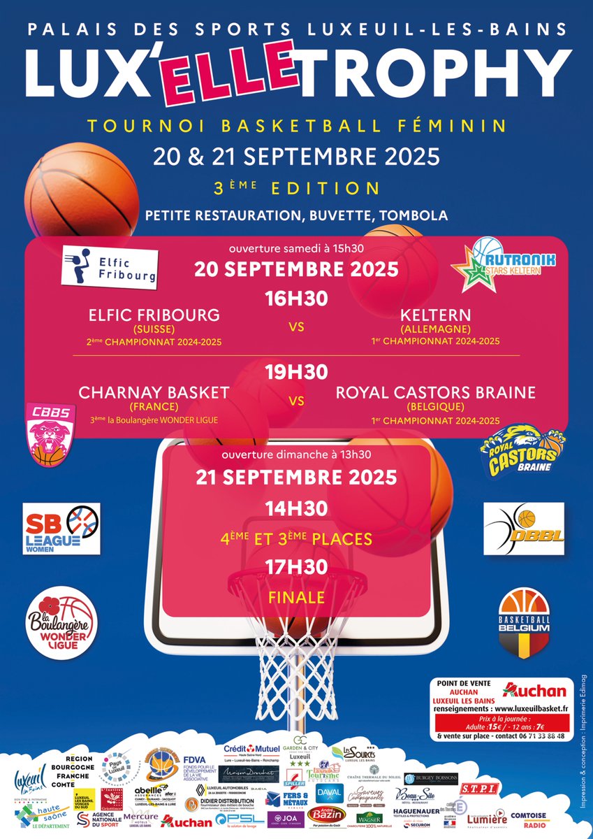 👋Bon vendredi 
🏀Ce week-end le meilleur du basket féminin européen est Luxeuil pour le Luxelle Trophy ! 
Billets en vente à Auchan Hypermarché Luxeuil
