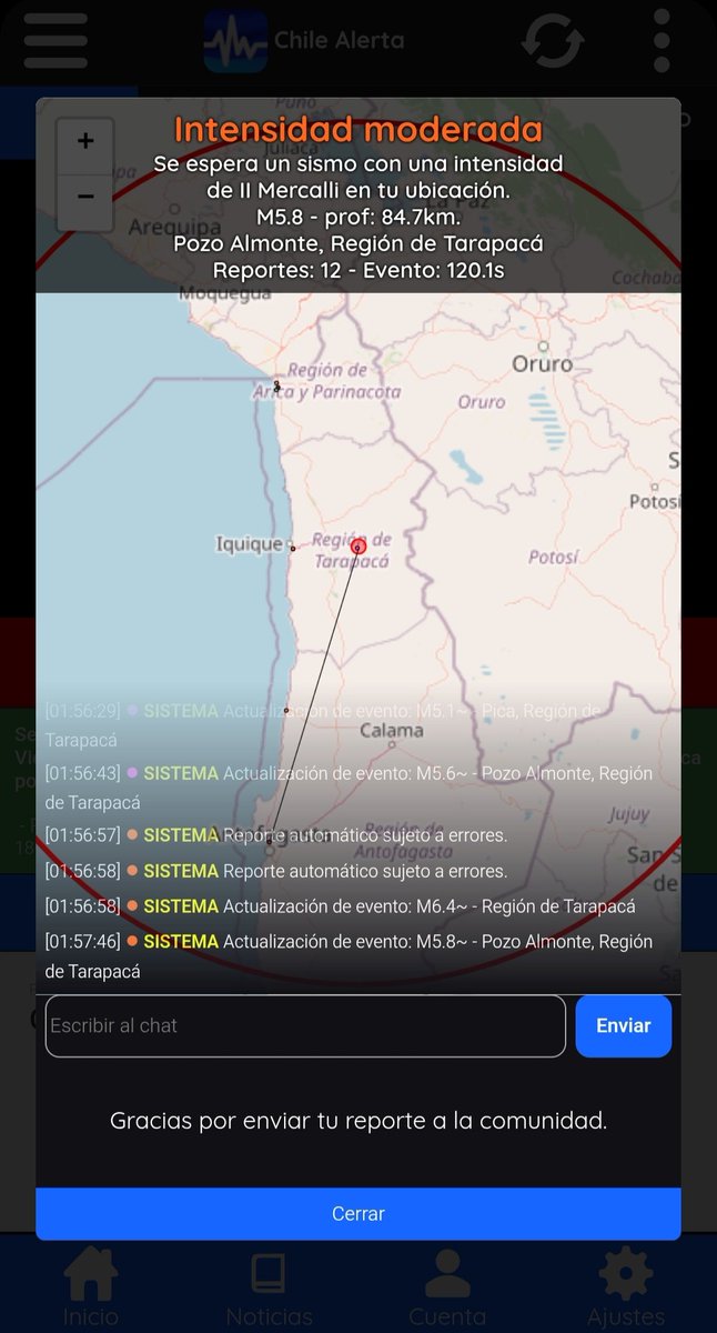 #Sismo de magnitud preliminar de 5.8 en la región de Tarapacá
#Iquique #temblor #chile