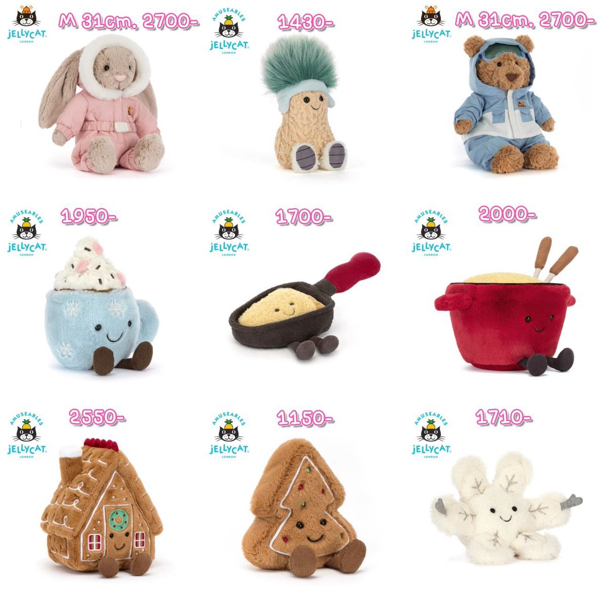 Pre—ตุ๊กตาjellycat Christmas collection 
✨ราคาตามภาพ มัดจำ60%
(สนใจตัวอื่นสอบถามราคาได้น้า บางตัวเราไม่ได้เอามาใส่ในภาพค่า)
🚚ค่าส่ง50 

🎀สนใจทักไลน์เลยค่า 
กดวันต่อวัน รอของประมาณ10-15วัน 
 #ตลาดนัดnct #ตุ๊กตาnct #แจมิน #ตุ๊กตาแจมิน #ตลาดนัดอซท #jellycat  #ตุ๊กตาjellycat