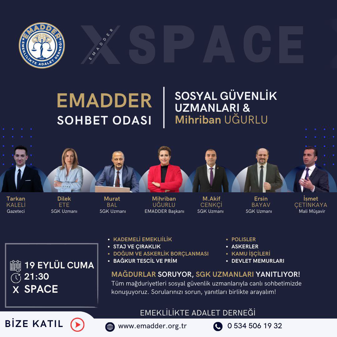 #EmadderAdaletÇalıştayı 
✍️Her yasal hak hukuka uygun olsa da adil değildir!
✍️Kademeli emeklilik bekleyenlere bu hakkı vermemek ,hak yemek hukuka uygun olsa da helal değildir!
Bu akşam kimsenin hakkını yemeden Sosyal Güvenlik mağduriyetleri nasıl duzenlenebilir?
Hepsini