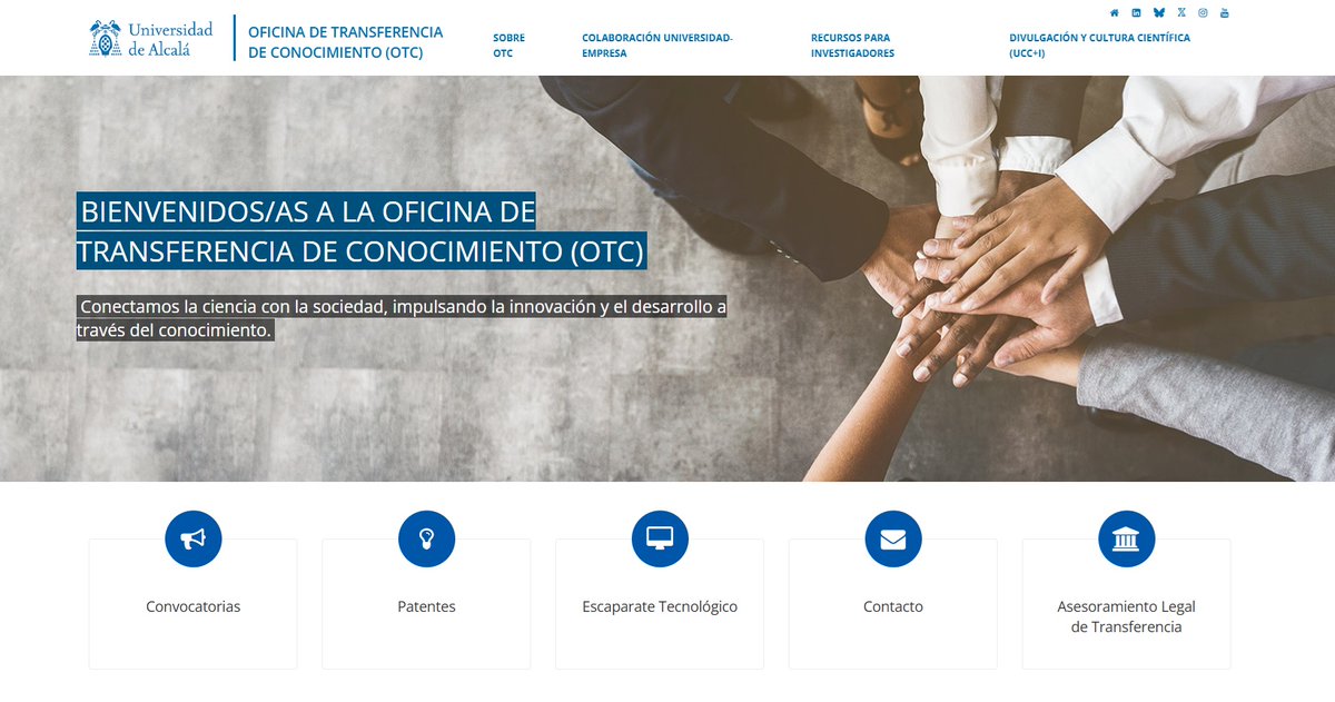 🎉 ¡La Oficina de Transferencia de Conocimiento de la <a href="/UAHes/">Universidad Alcalá</a>  estrena nueva web! 🎉 

Incluye detalles sobre los servicios que ofrece, convocatorias y ayudas disponibles, recursos útiles y  canales de contacto para la comunidad investigadora. 

👨‍💻 👩‍💻otc.uah.es/es/