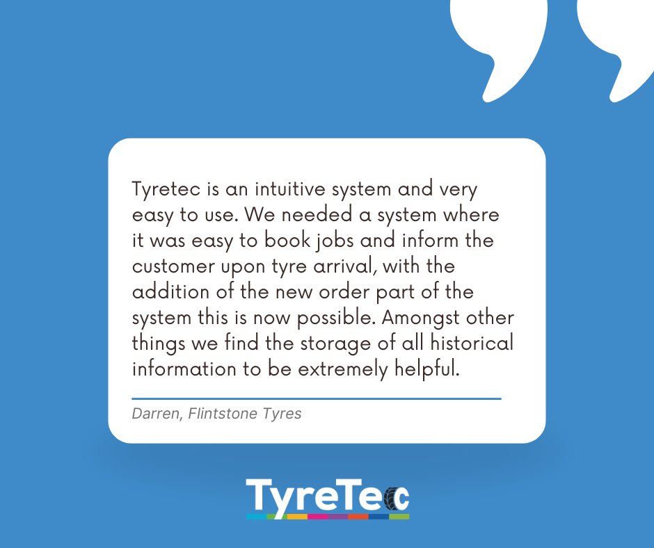 tyretecsoftware's tweet photo. We love hearing customer feedback — it helps shape and grow our TyreTec software. https://t.co/iYvcE1lzRK