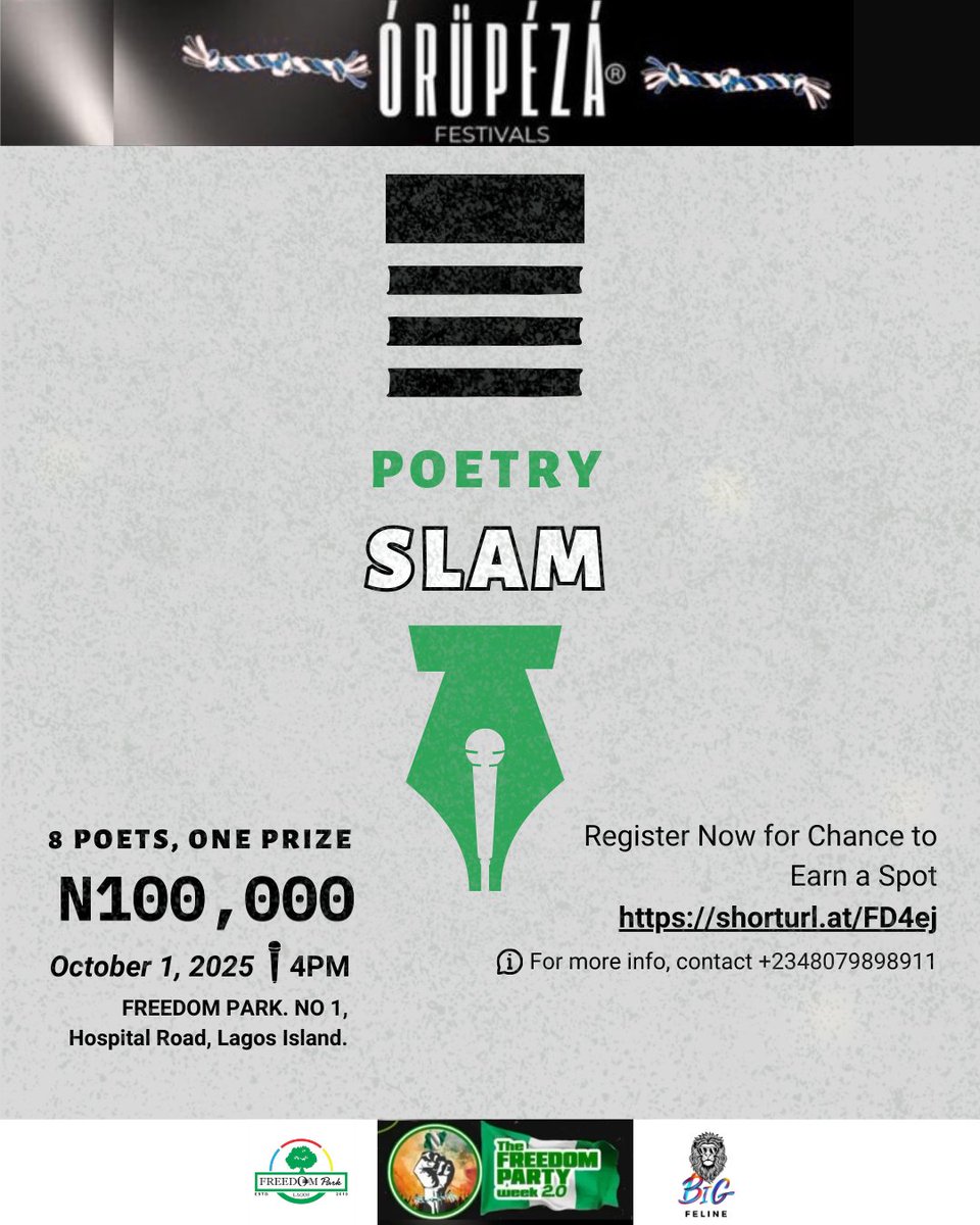8 Poets will get a slot and that could be you.
.
Heck, you might be the winner too, but how would you find out if you don't try. Not you? Tag someone who might be interested.
.
#poetryslam #events #orupezafestival