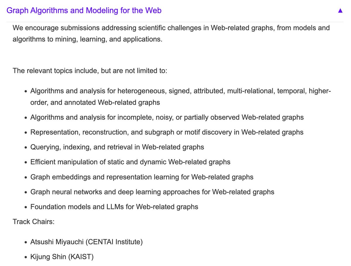 Atsushi_Miyauci's tweet image. Excited to co-chair the Graph Algorithms and Modeling for the Web track at @TheWebConf 2026 with @isolated_node! Send us your best Graph papers: abstracts due Sep 30, papers due Oct 7.