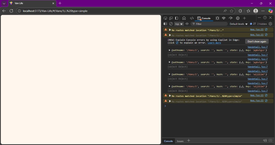 Coder_Khay's tweet image. Getting to the end of this react-router course is taking longer than expected.
Anyways, even though it's a tutorial, I ran into a bug whilst coding. I guess it's time to read the docs which I have been avoiding ๐
DAY 5/100 of #100DaysOfCode