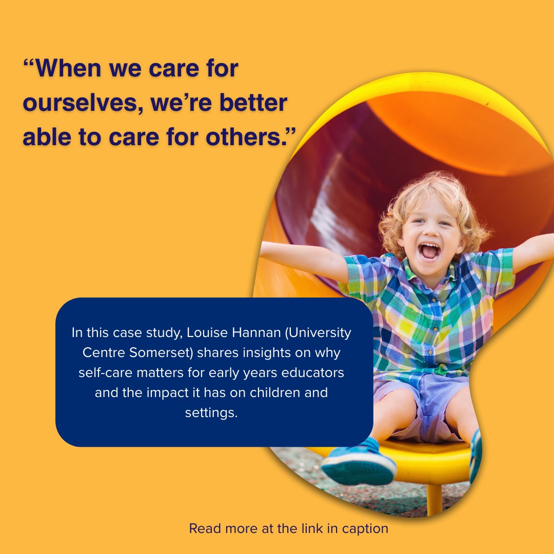 💬 “When we care for ourselves, we’re better able to care for others.”

Read Louise Hannan’s reflections on the value of self-care for early years educators in this case study from Bristol and Beyond Stronger Practice Hub: zurl.co/oy6qC

#EarlyYears