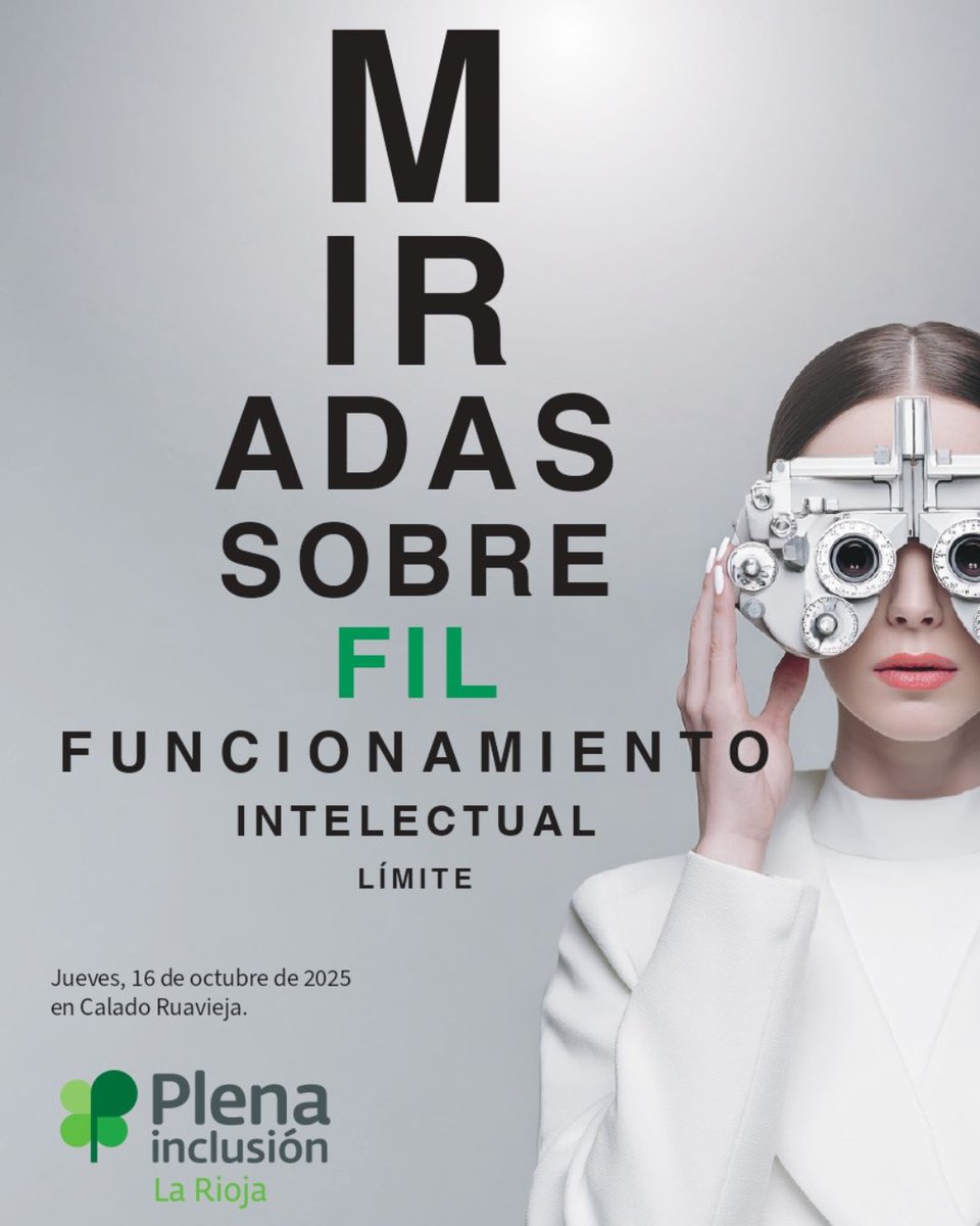 📅👓 El 16 de octubre celebramos 
una jornada técnica
sobre #FuncionamientoIntelectualLímite.
Un espacio para compartir conocimientos, experiencias y estrategias
con el objetivo de visibilizar 
y mejorar la vida de muchas personas.
👉Pronto más información sobre el programa.
#FIL