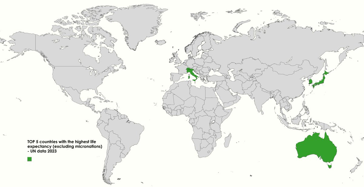 هذه الخمس دول على الخريطة لديها أعلى متوسط عمر في العالم:
- إيطاليا
- النمسا
- أستراليا
- كوريا الجنوبية
- اليابان

ما هو القاسم المشترك بينهم؟