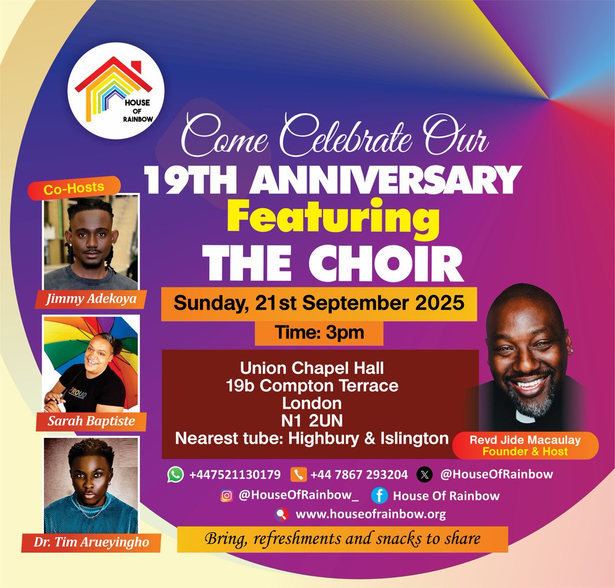 RevJide's tweet image. We are celebrating 19 years of @HouseofRainbow ministries globally. We are a safe space for LGBTQ Christians and believers. Join us online &amp;amp; in person on Sunday 21st Sept, see poster for additional information. 

Our membership registration is now open. We have so much to offer!