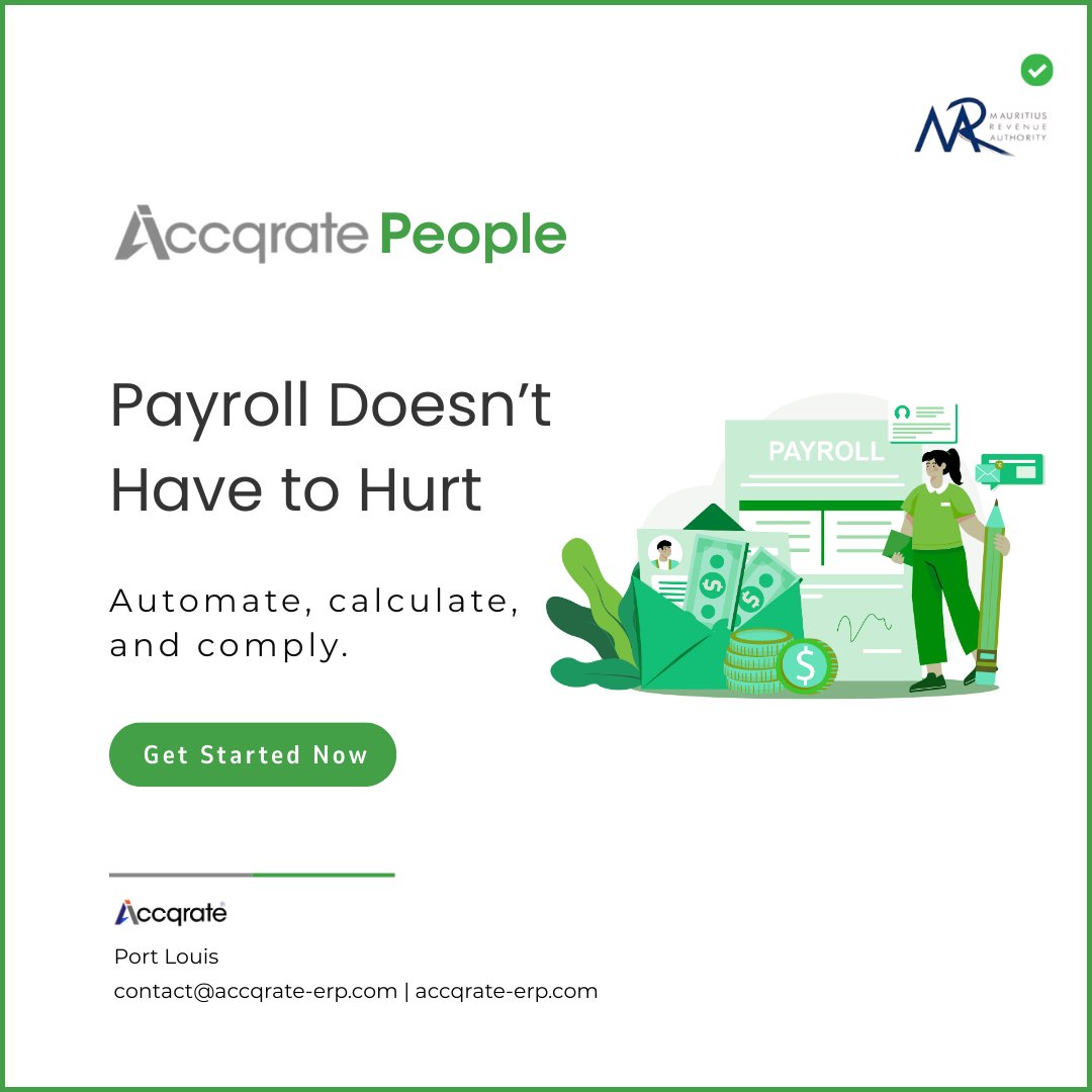 AccqrateM's tweet image. Automated Payroll with Accqrate People
Simplify HR—payslips, deductions, and full MRA compliance handled automatically.
#MRACompliance #MauritiusTech #PayrollAutomation #AccqratePeople #People #Mauritius #MauritiusIsland #HR #Payroll #PayrollServices