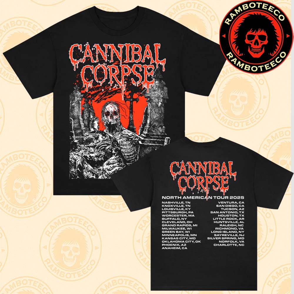 ramboteeco's tweet photo. Wear the gore with pride! Cannibal Corpse North American Tour 2025 merch — two-sided tees featuring skull, face-rot, maggot &amp; more.
👉https://t.co/pMMjNjlGot
👉https://t.co/hzDzXGS6PA
👉https://t.co/TxKQQch5mZ
👉https://t.co/UyrEUa8xrW
#CannibalCorpse https://t.co/r6o7z8H1co