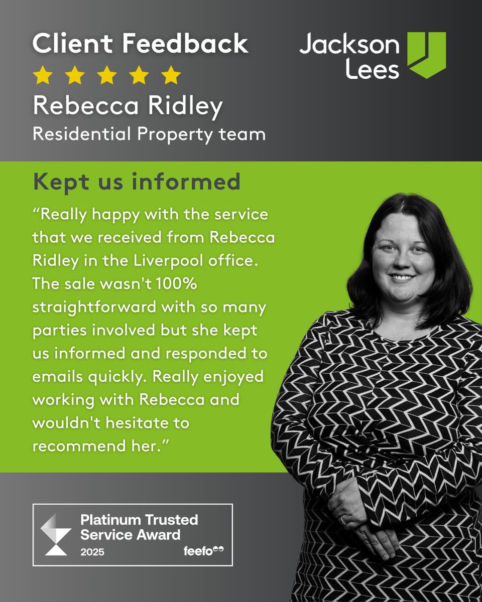 🔍Shoutout to Rebecca Ridley from our Liverpool Residential Property team! A client praised her quick responses and clear updates during a complex sale.👏“Really happy with the service… wouldn’t hesitate to recommend!”

Need help? Read more here - ow.ly/Kywy50WMSRc